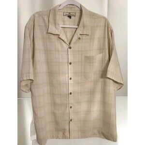 Tommy Bahama Relax Shirt Size XL Button 100% Silk  Pocket Beige